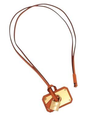 HERMES Okelley GM Necklace Leather Orange Auth 169916SAV